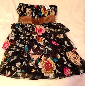 Windsor strapless ruffle dress with belt